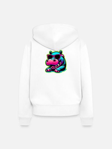 Nilpferd mit Sonnenbrille - Frauen Premium Bio Zip Hoodie - Weiß