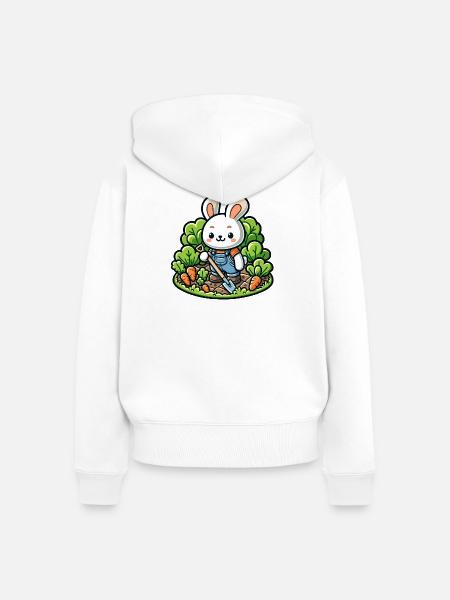 Erntetrichter: Der Gartenhase - Frauen Premium Bio Zip Hoodie - Weiß