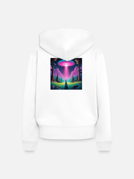 UFO mit Hase - Frauen Premium Bio Zip Hoodie - Weiß