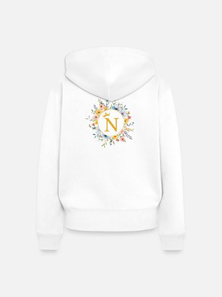 N Monogramm, Blumen-Kreis, personalisierbar - Frauen Premium Bio Zip Hoodie - Weiß