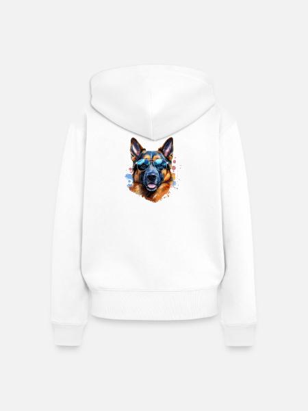 Deutscher Schäferhund mit Sonnenbrille - Frauen Premium Bio Zip Hoodie - Weiß