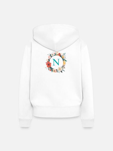 N Monogramm, Blumen-Kranz, personalisierbar - Frauen Premium Bio Zip Hoodie - Weiß