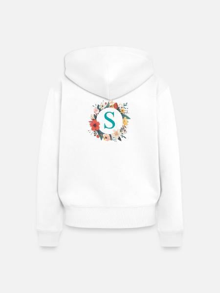 S Monogramm, Blumen-Kranz, personalisierbar - Frauen Premium Bio Zip Hoodie - Weiß