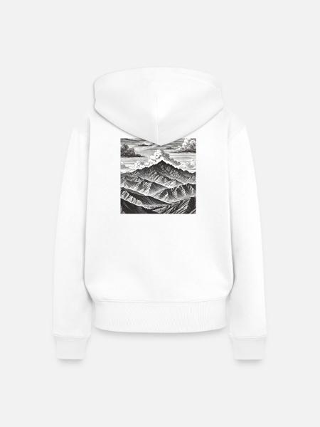 Monochrome Gebirgskette Gravur - Frauen Premium Bio Zip Hoodie - Weiß