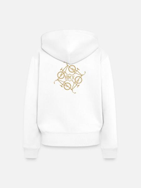 Gold BMX Orbit Muster - Frauen Premium Bio Zip Hoodie - Weiß