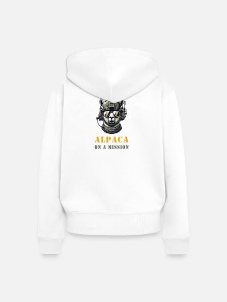 Alpaka im Einsatz - Frauen Premium Bio Zip Hoodie - Weiß