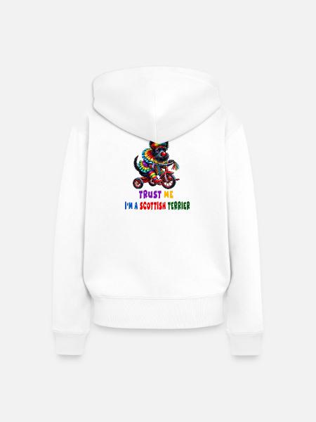 Clown Terrier auf Dreirad - Frauen Premium Bio Zip Hoodie - Weiß