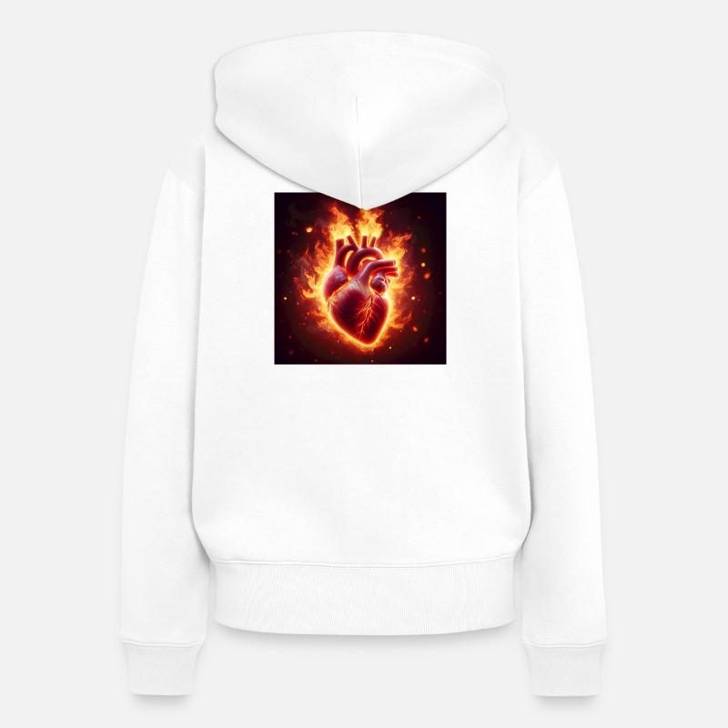 Conception de cœur brûlant - Sweat à capuche zippé Premium bio Femme - blanc