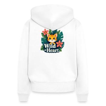 Wilder Katzenfreund mit Blumenmotiven - Frauen Premium Bio Zip Hoodie - Weiß - Hinten - AI Model Female 172 light (172cm)