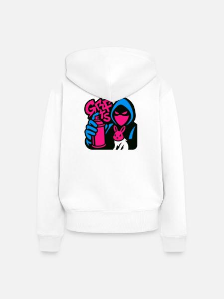 Graffiti Rabbit blue/pink - Frauen Premium Bio Zip Hoodie - Weiß