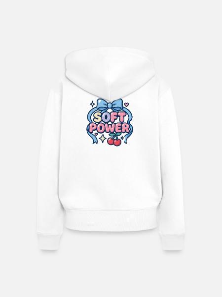 Soft Power – Kawaii Schleife - Frauen Premium Bio Zip Hoodie - Weiß