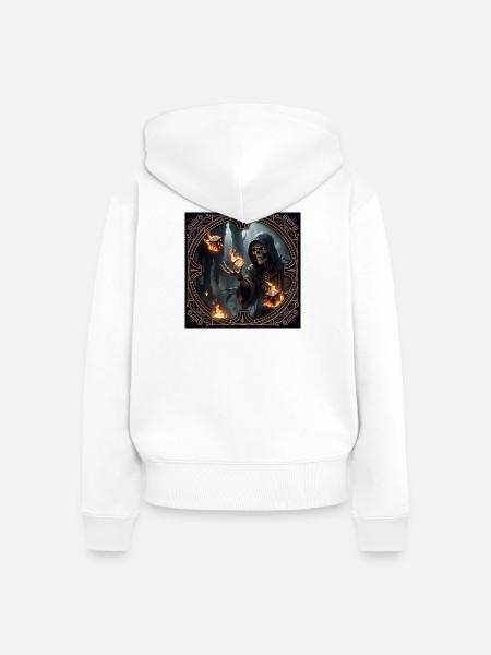 Skelettrunenmagier im Schatten - Frauen Premium Bio Zip Hoodie - Weiß