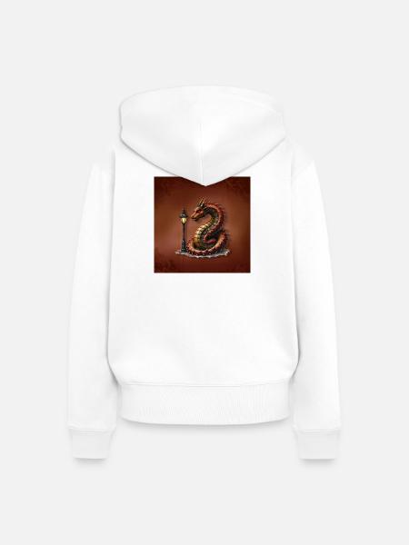 Steampunk-Drache mit Laternenpfahl - Frauen Premium Bio Zip Hoodie - Weiß