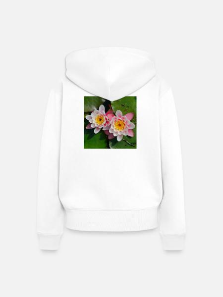Seerosen Blüten im Wasser - Frauen Premium Bio Zip Hoodie - Weiß