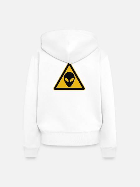 Warnschild Alien Motiv - Frauen Premium Bio Zip Hoodie - Weiß