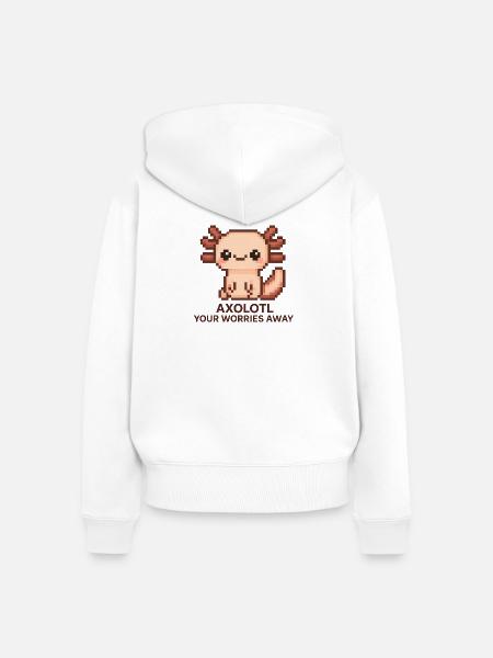 Pixelart Axolotl mit Witztext - Frauen Premium Bio Zip Hoodie - Weiß