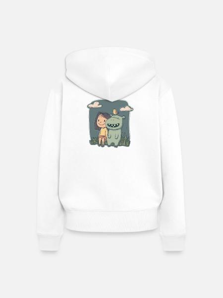 Mädchen und Nilpferd Freundschaft - Frauen Premium Bio Zip Hoodie - Weiß