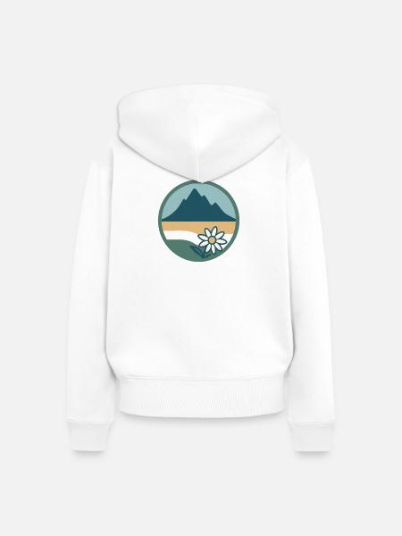 Berglandschaft mit Blumenmotiv - Frauen Premium Bio Zip Hoodie - Weiß