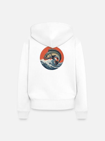 Fisch Logo Wasser im Sturm - Frauen Premium Bio Zip Hoodie - Weiß