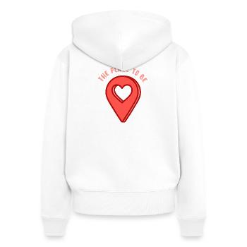 The Place To Be – Herz Location - Frauen Premium Bio Zip Hoodie - Weiß - Hinten - AI Model Female 172 light (172cm)