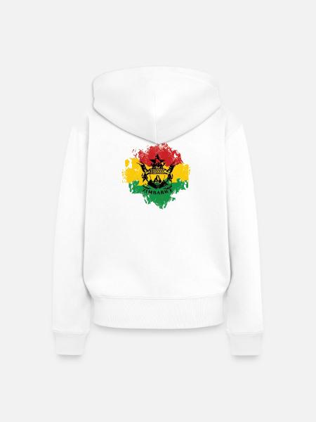 Zimbabwe Emblem Reggaeflagge - Frauen Premium Bio Zip Hoodie - Weiß