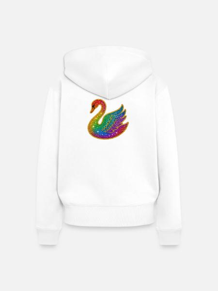 Regenbogen Glitzer Schwan - Frauen Premium Bio Zip Hoodie - Weiß