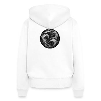 Tourbillon Noir et Blanc - Sweat à capuche zippé Premium bio Femme - blanc - Dos - AI Model Female 172 light (172cm)
