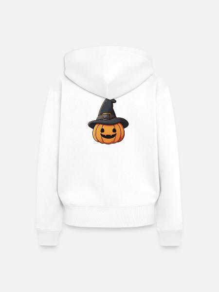 Kürbis und Hexenhut - Frauen Premium Bio Zip Hoodie - Weiß
