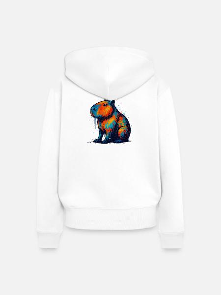 Farbenfroher Hippo Splash - Frauen Premium Bio Zip Hoodie - Weiß