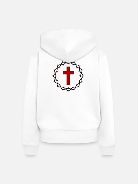 Kreuz und Dornenkrone - Frauen Premium Bio Zip Hoodie - Weiß