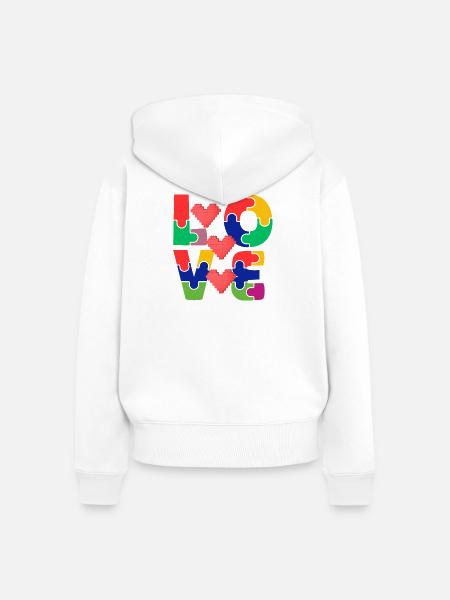 Liebespuzzle mit bunten Herzen - Frauen Premium Bio Zip Hoodie - Weiß