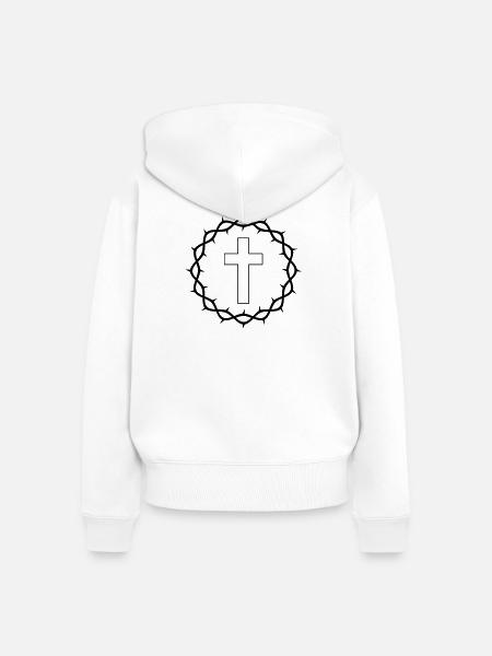 Kreuz und Dornenkrone - Frauen Premium Bio Zip Hoodie - Weiß