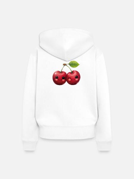 Kirschen mit Gesicht - Frauen Premium Bio Zip Hoodie - Weiß