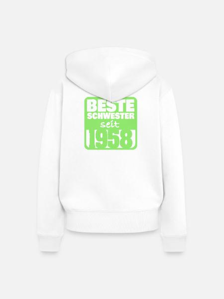 Schwesterchen 1958 - Frauen Premium Bio Zip Hoodie - Weiß