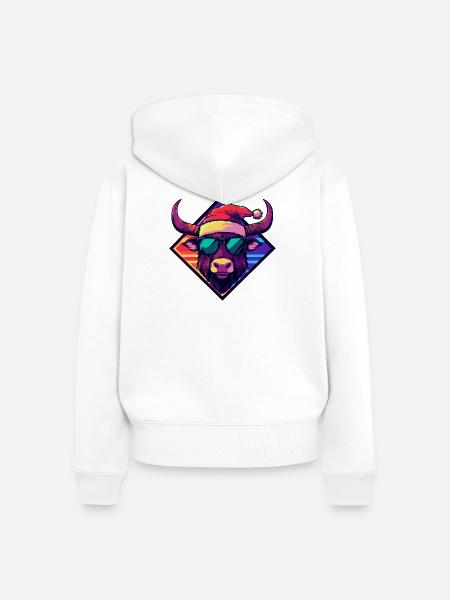  Bison Santa Sonnenbrille - Frauen Premium Bio Zip Hoodie - Weiß