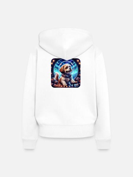 Kosmischer Welpe in der Raumkapsel - Frauen Premium Bio Zip Hoodie - Weiß