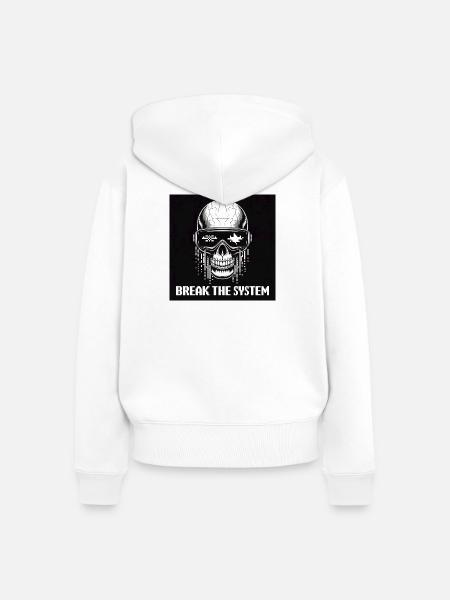 Cyberpunk Schädel zerstört das System - Frauen Premium Bio Zip Hoodie - Weiß