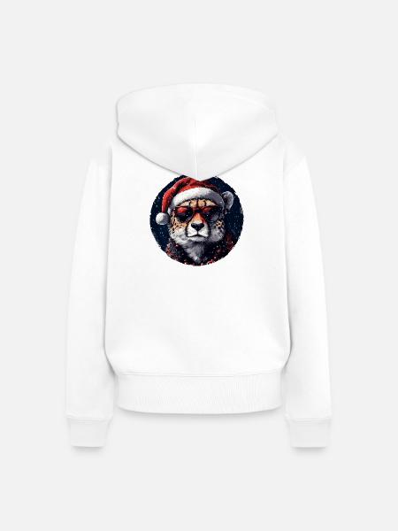 Leopard Santa mit Sonnenbrille - Frauen Premium Bio Zip Hoodie - Weiß