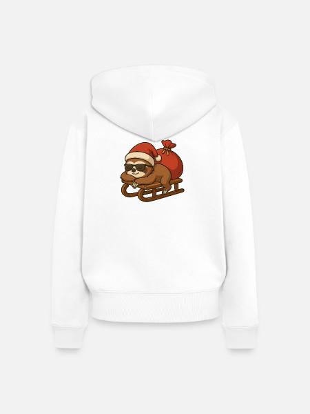 Cooles Weihnachtsfaultier auf Schlitten - Frauen Premium Bio Zip Hoodie - Weiß