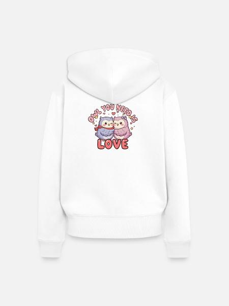 Eulenliebe: Kuschelduo - Frauen Premium Bio Zip Hoodie - Weiß