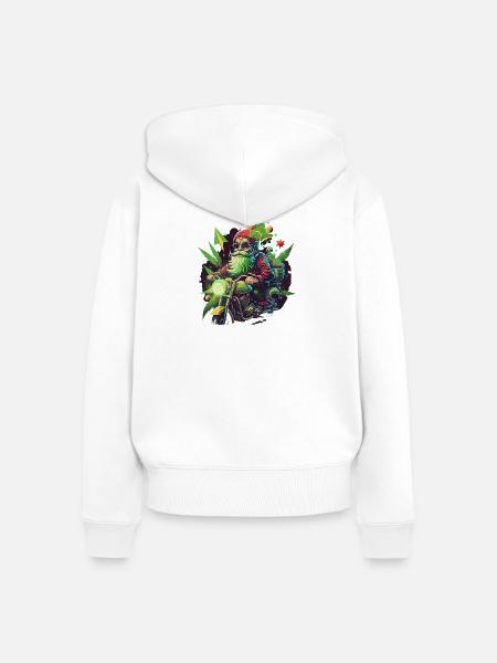 Biker Gnom mit Grasblättern - Frauen Premium Bio Zip Hoodie - Weiß