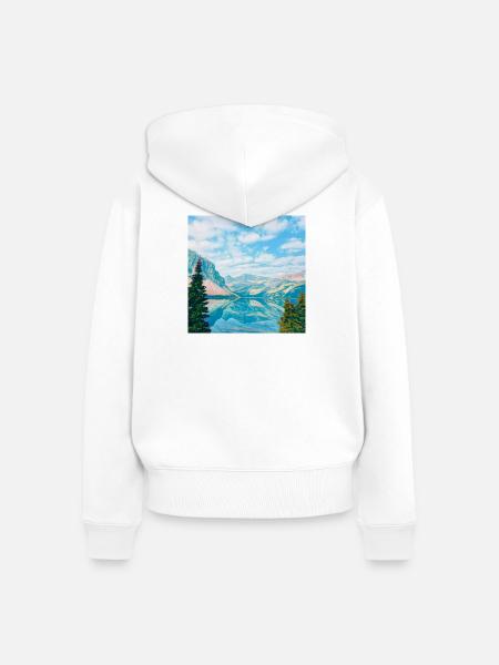 Spiegelung des himmelblauen Bergsees - Frauen Premium Bio Zip Hoodie - Weiß