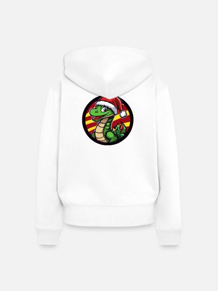 Dino Santa im Weihnachtskreis - Frauen Premium Bio Zip Hoodie - Weiß