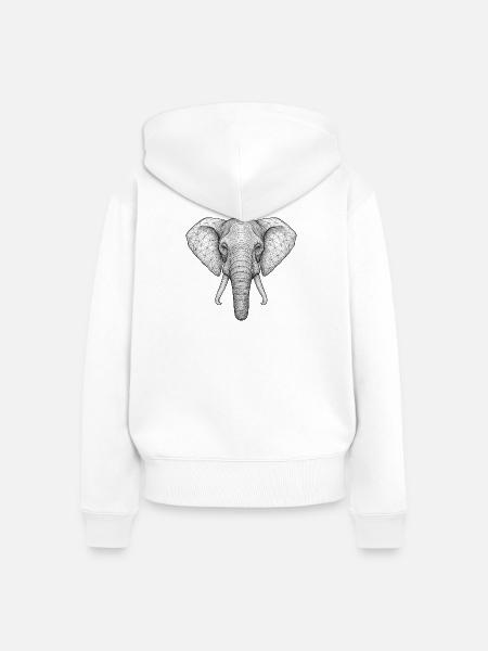 Geometrischer Elefantenkopf Skizzenstil - Frauen Premium Bio Zip Hoodie - Weiß
