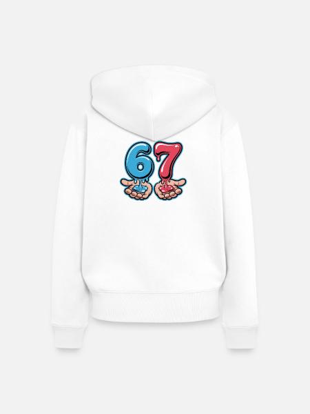 67 - Funny Six Seven T-Shirt - Frauen Premium Bio Zip Hoodie - Weiß