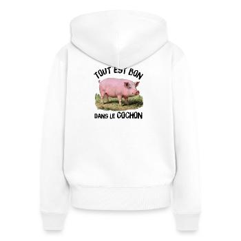 Im Pig ist alles gut! - Frauen Premium Bio Zip Hoodie - Weiß - Hinten - AI Model Female 172 light (172cm)