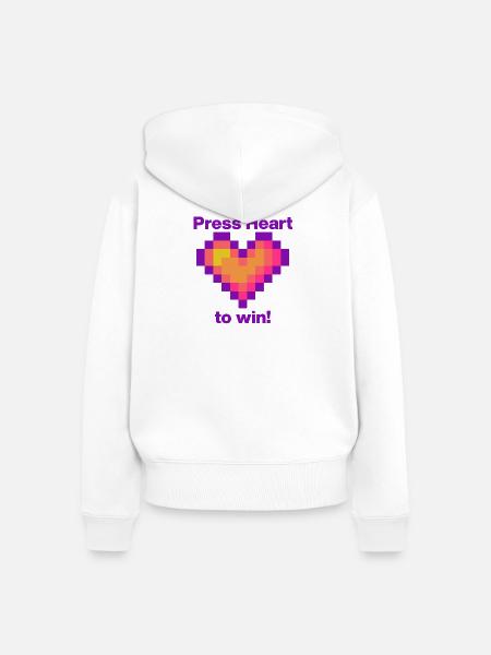 Press Heart to Win,Gamer Love Language - Frauen Premium Bio Zip Hoodie - Weiß