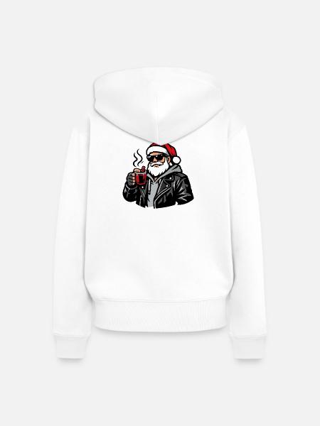 Biker Santa Kaffeepause - Frauen Premium Bio Zip Hoodie - Weiß