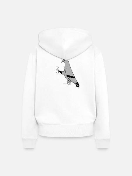 Pigeon with Coffee – Minimal Illustration - Frauen Premium Bio Zip Hoodie - Weiß