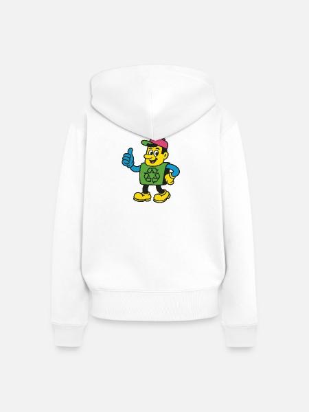 Recycle Hero Maskottchen-Tee - Frauen Premium Bio Zip Hoodie - Weiß